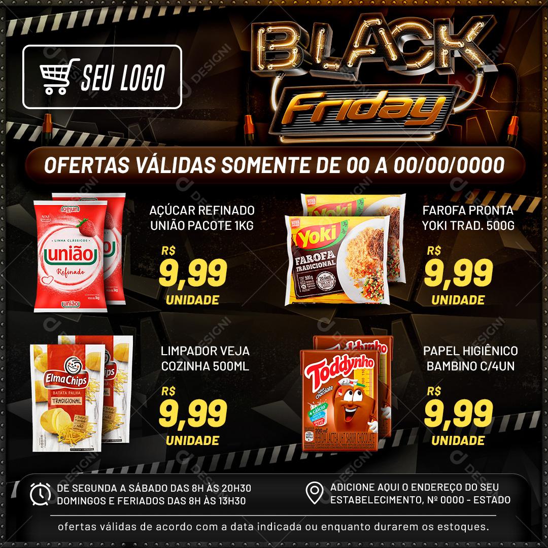 Encarte Black Friday Produtos Supermercado Social Media PSD Editável