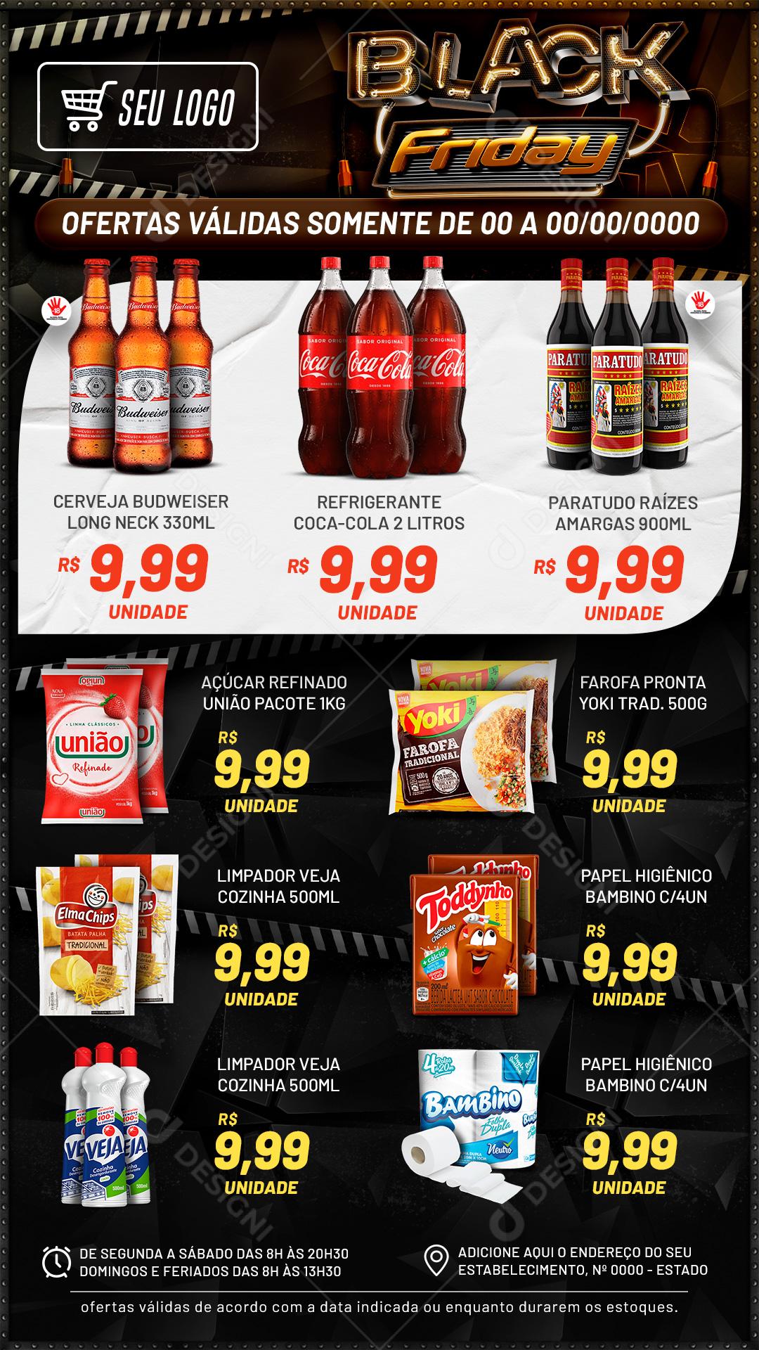 Encarte Black Friday Coca Cola Cerveja Produtos Supermercado Social Media PSD Editável