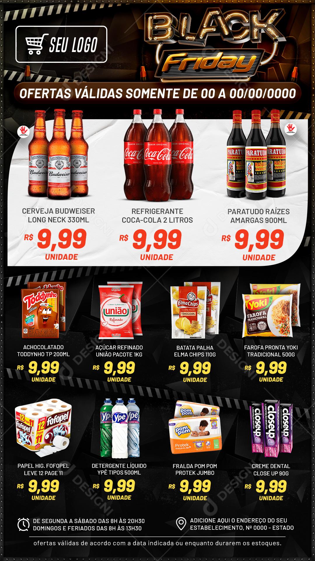 Encarte Black Friday Coca Cola Cerveja Produtos Supermercado Social Media PSD Editável