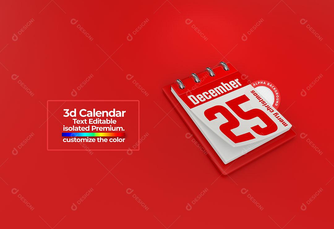 Calendário Elemento 3D Para Composição Textos Editáveis PSD