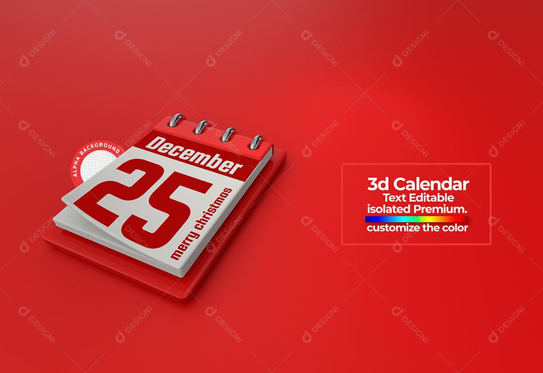 Calendário Elemento 3D Para Composição Textos Editáveis PSD