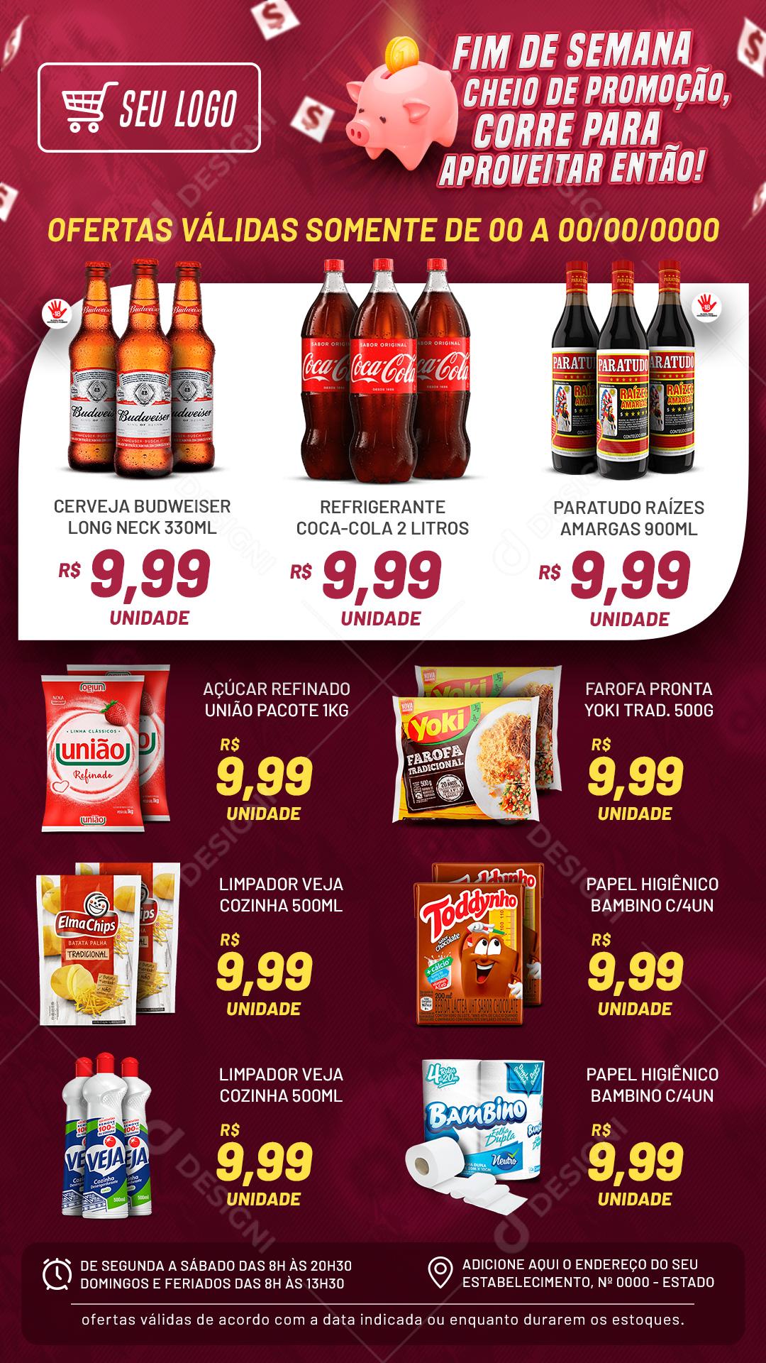 Encarte Fim De Semana Cheio De Promoção Cerveja Refrigerante Social Media PSD Editável