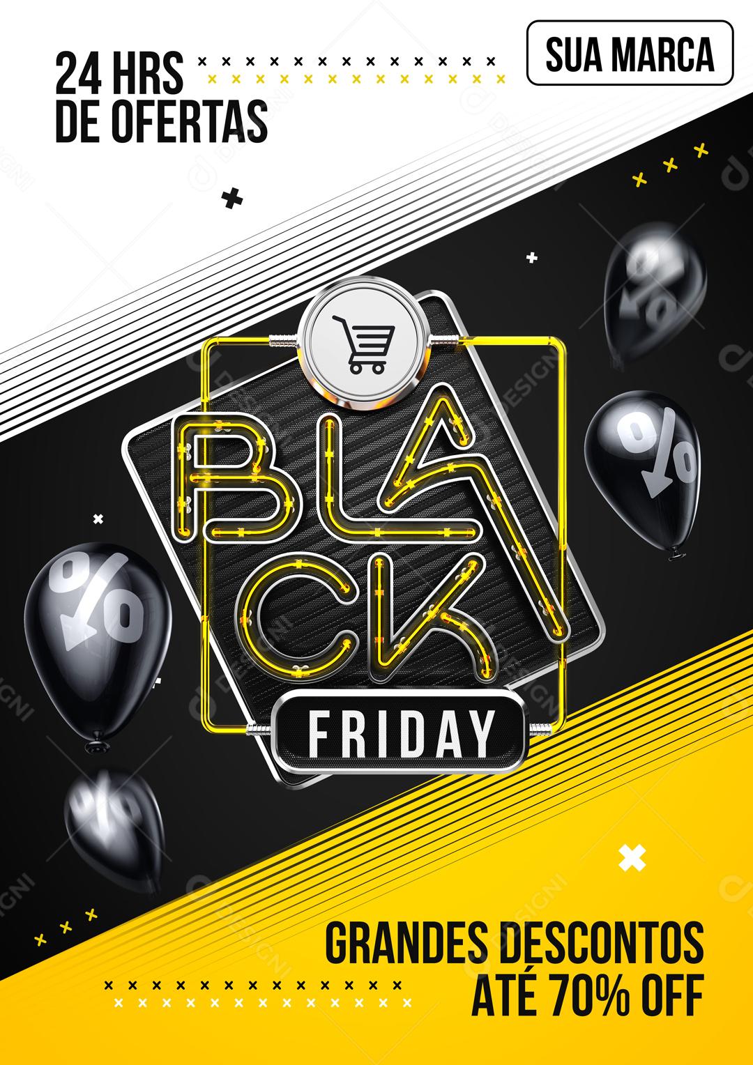 Black Friday Grandes Descontos Selo 3D Social Media PSD Editável