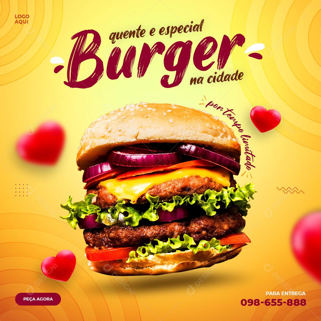 Post Feed Hamburgueria Quente e Especial Burguer Social Media PSD Editável