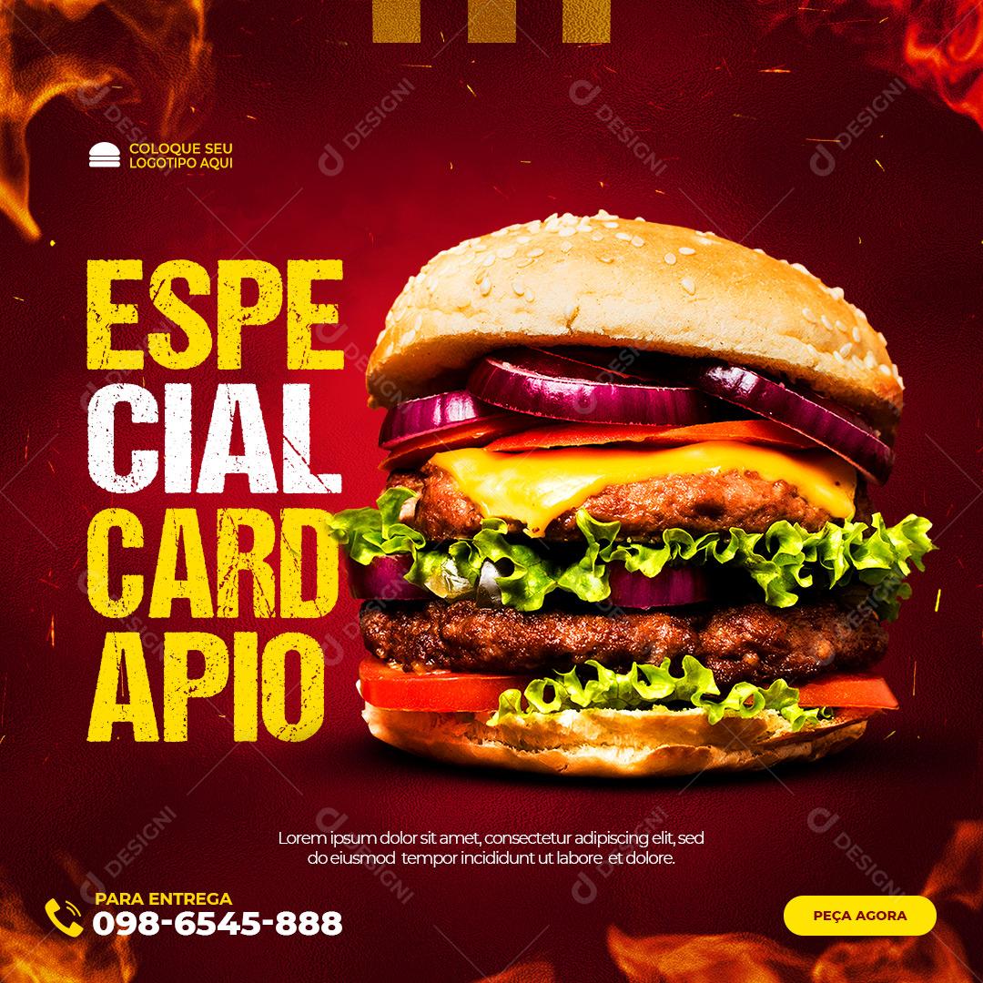 Post Feed Hamburgueria Especial Cardápio Burguer Social Media PSD Editável