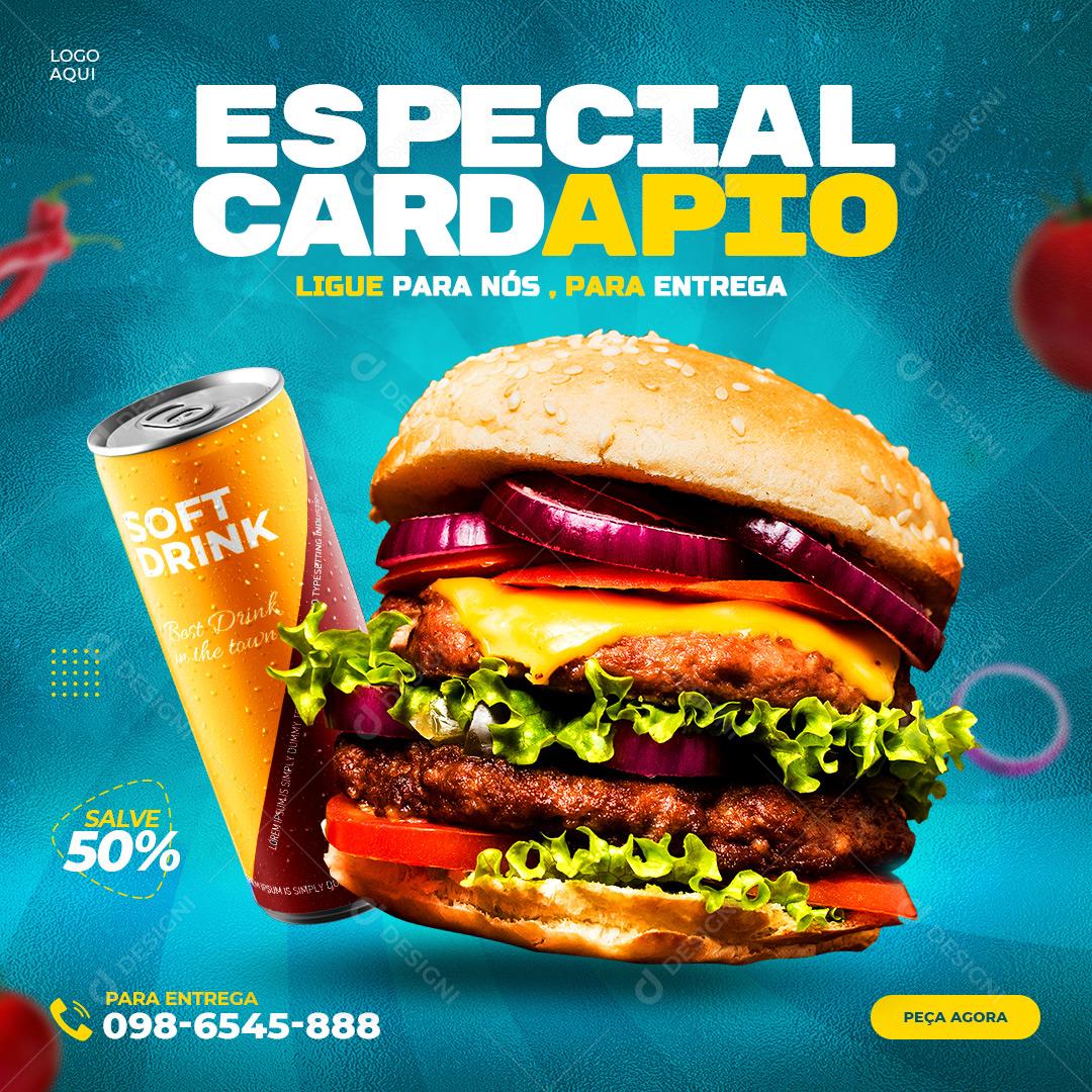 Post Feed Hamburgueria Combo Cardápio Especial Social Media PSD Editável