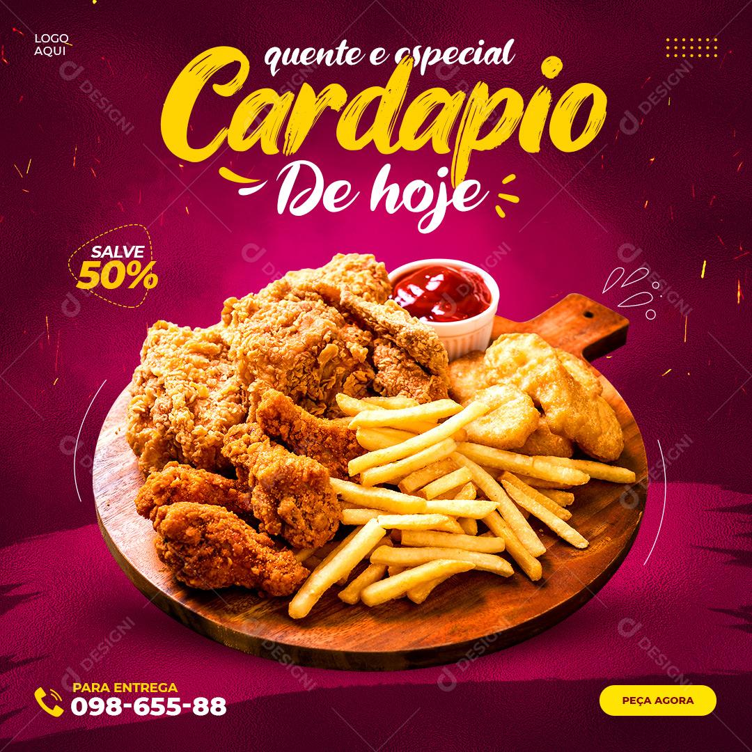 Post Feed Lanchonete Quente e Especial Cardápio de Hoje Social Media PSD Editável