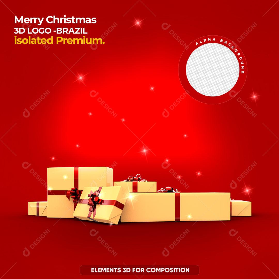 Caixas de Presentes Elementos Natalino 3D Para Composição PSD