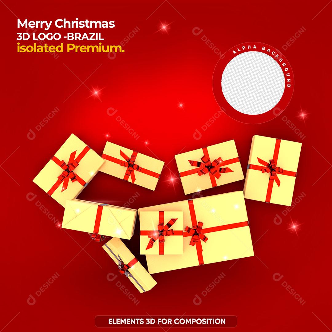 Caixas de Presentes Vista de Cima Elementos Natalino 3D Para Composição PSD