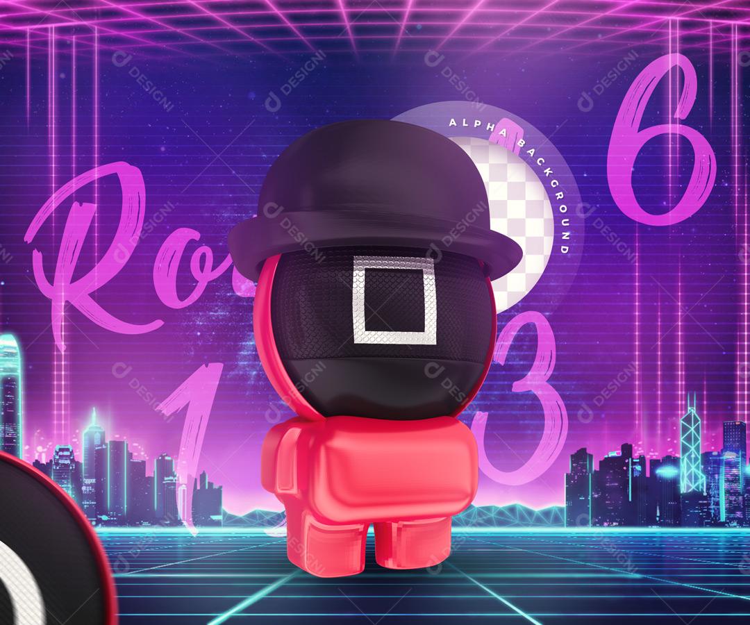 Personagem Round 6 Quadrado de Chapéu Elemento 3D PSD