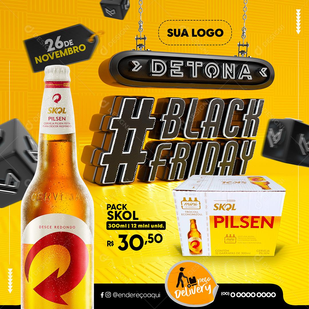 Black Friday Pack de Cerveja Skol Social Media PSD Editável