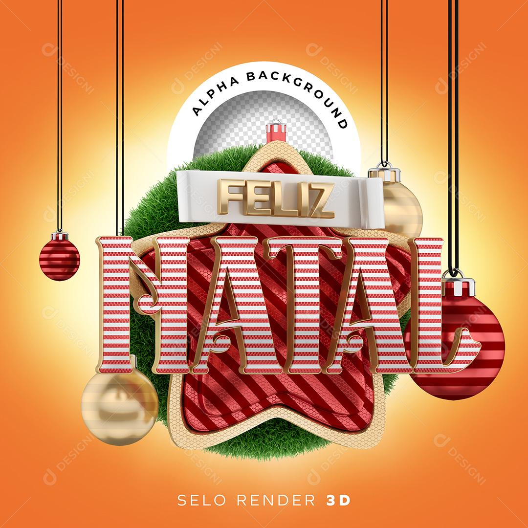 Selo 3D para Composição Feliz Natal PNG Transparente Sem Fundo