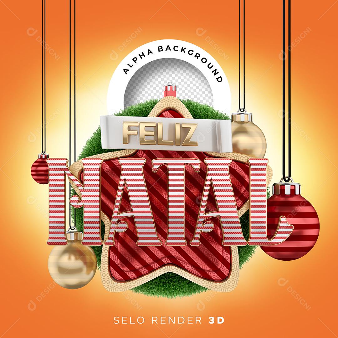 Selo 3D para Composição Feliz Natal PNG Transparente Sem Fundo