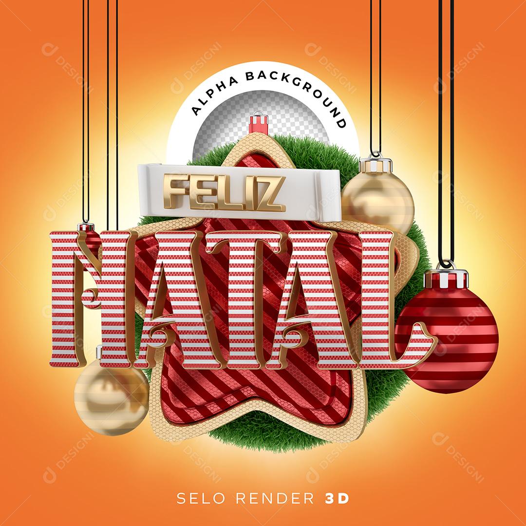 Selo 3D para Composição Feliz Natal PNG Transparente Sem Fundo