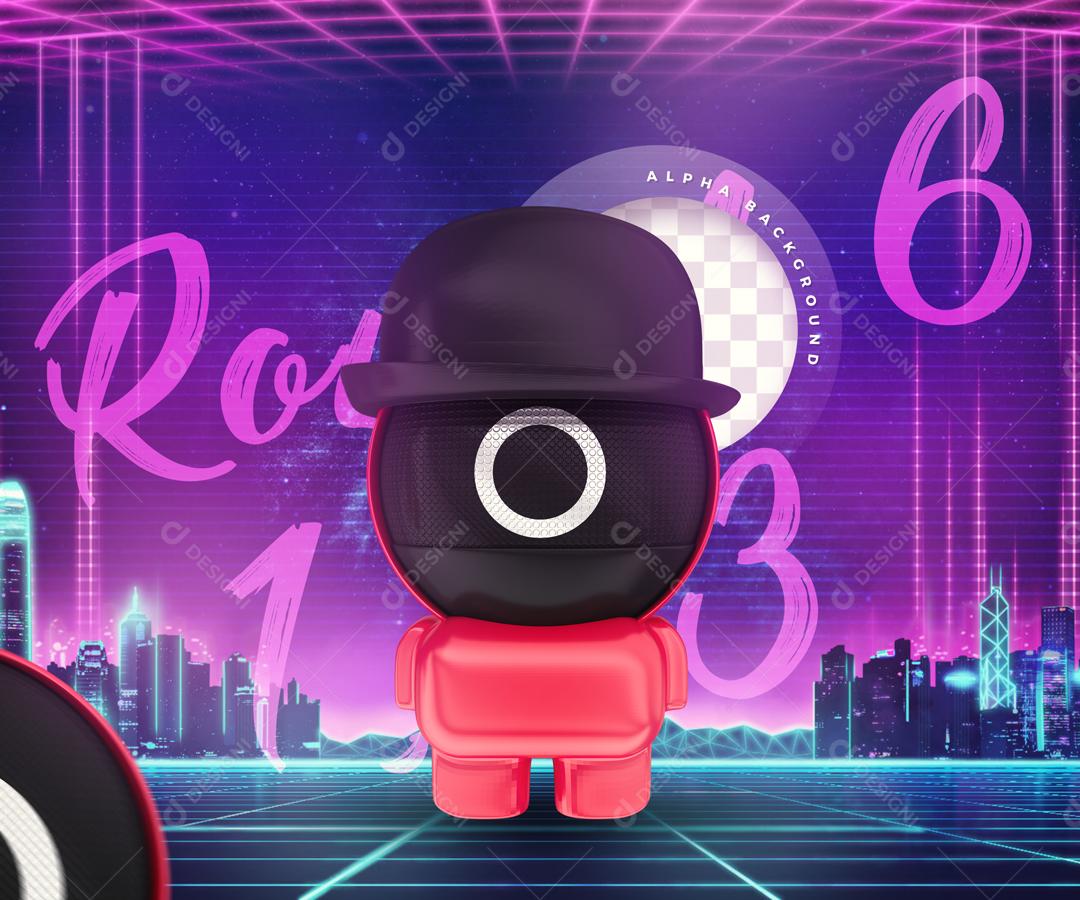 Personagem Round 6 Redondo de Chapéu Elemento 3D PSD