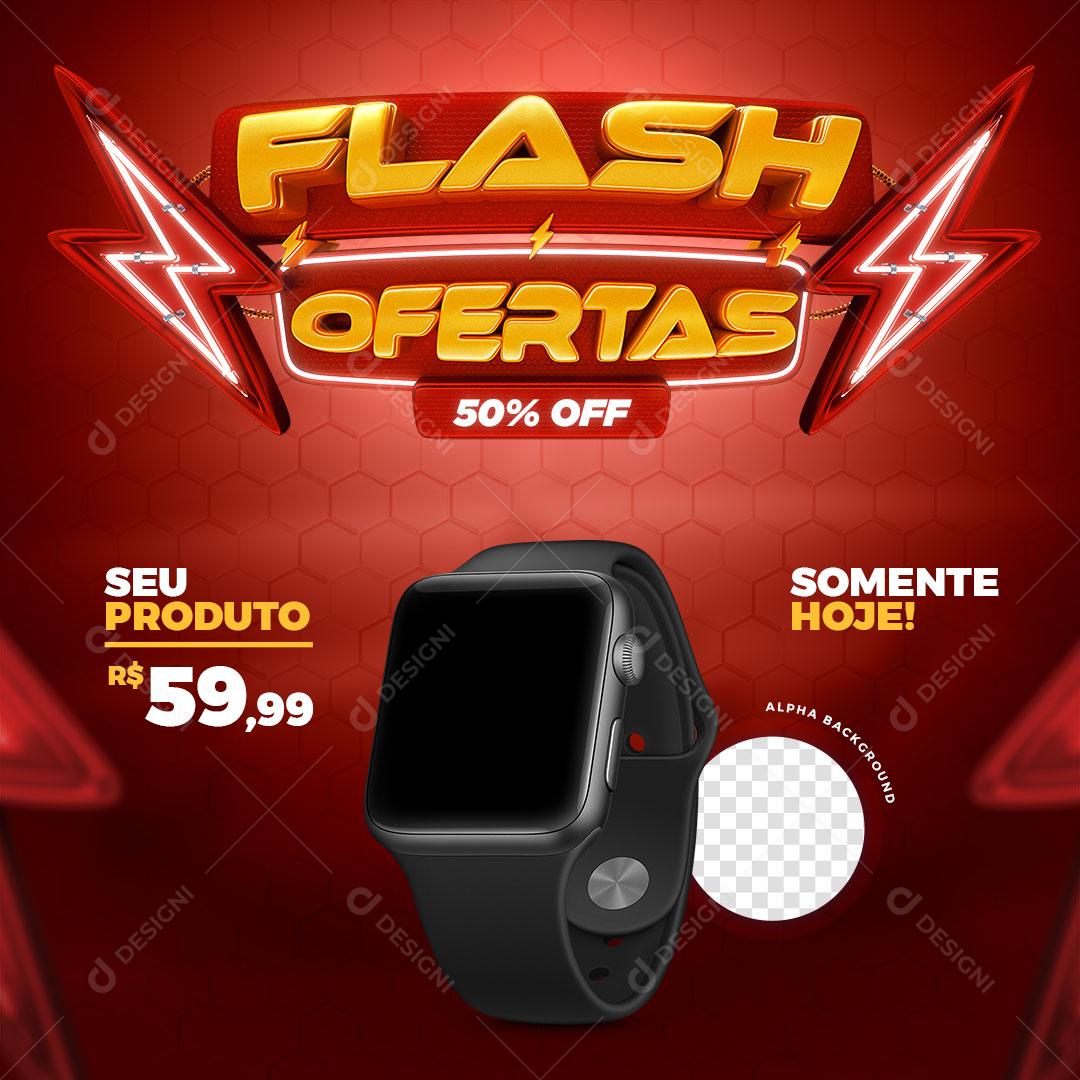 Post Feed Loja Flash Ofertas 50% Off Produtos Eletrônicos Social Media PSD Editável