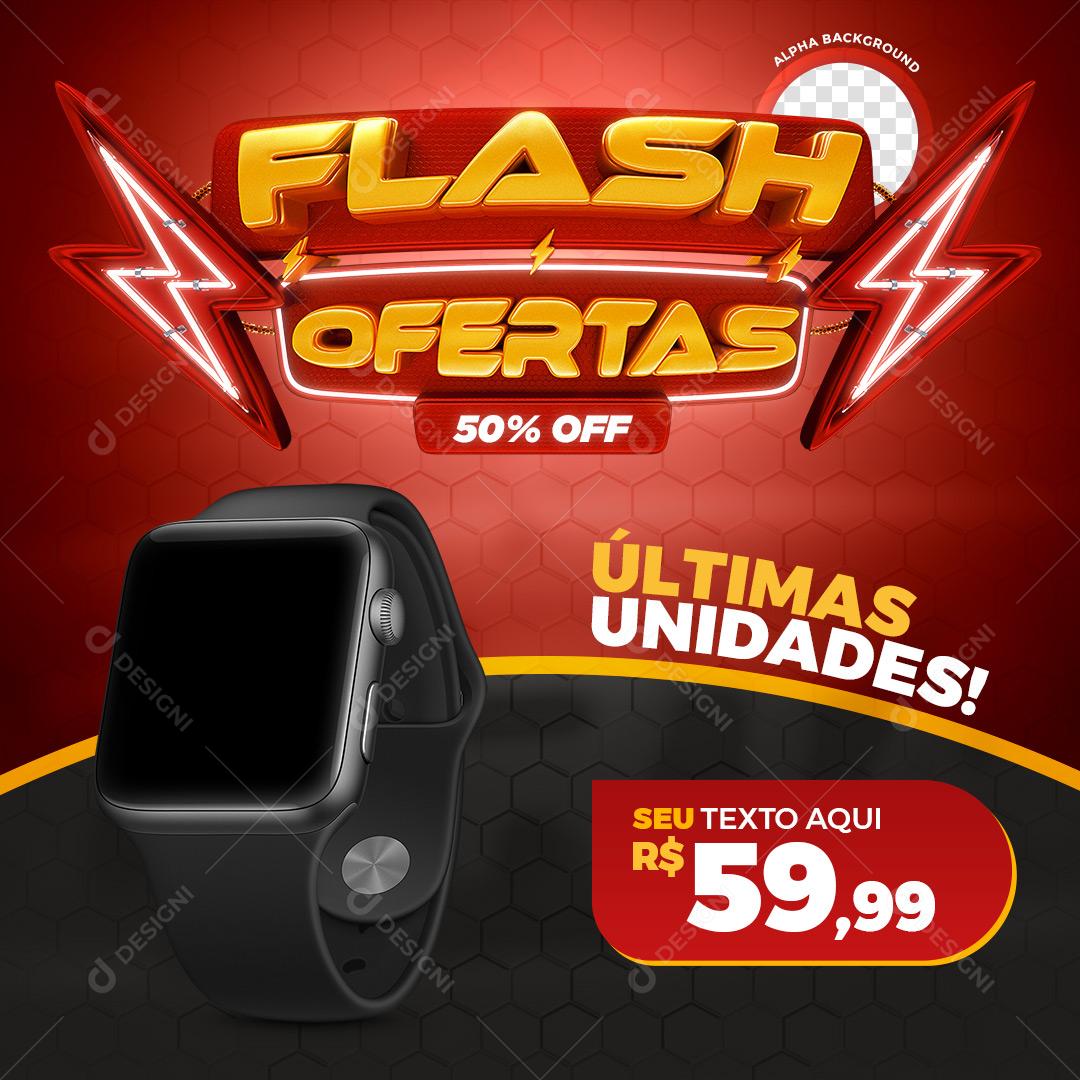 Post Feed Loja Flash Ofertas 50% Off Produtos Eletrônicos Social Media PSD Editável