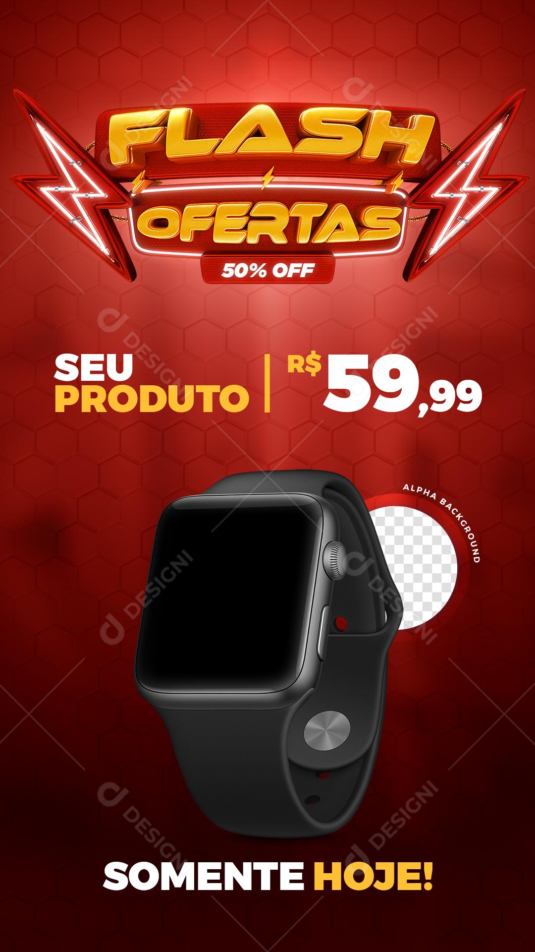 Post Story Loja Flash Ofertas 50% Off Produtos Eletrônicos Social Media PSD Editável