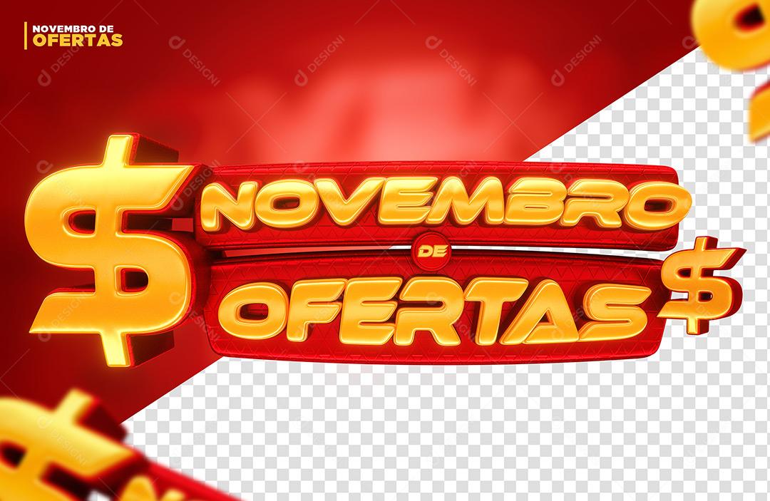 Novembro de Ofertas Selo 3D Para Composição PSD