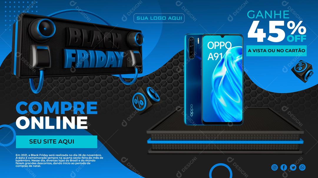 Banner Black Friday Com Podium Azul Social Media PSD Editável