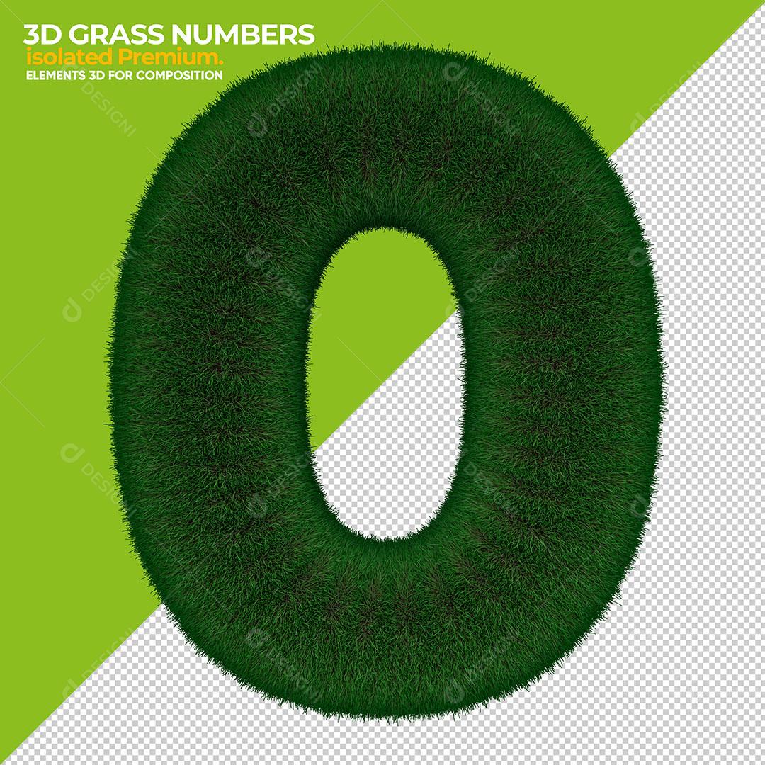 Número 0 3D Grama Elemento Para Composição PSD