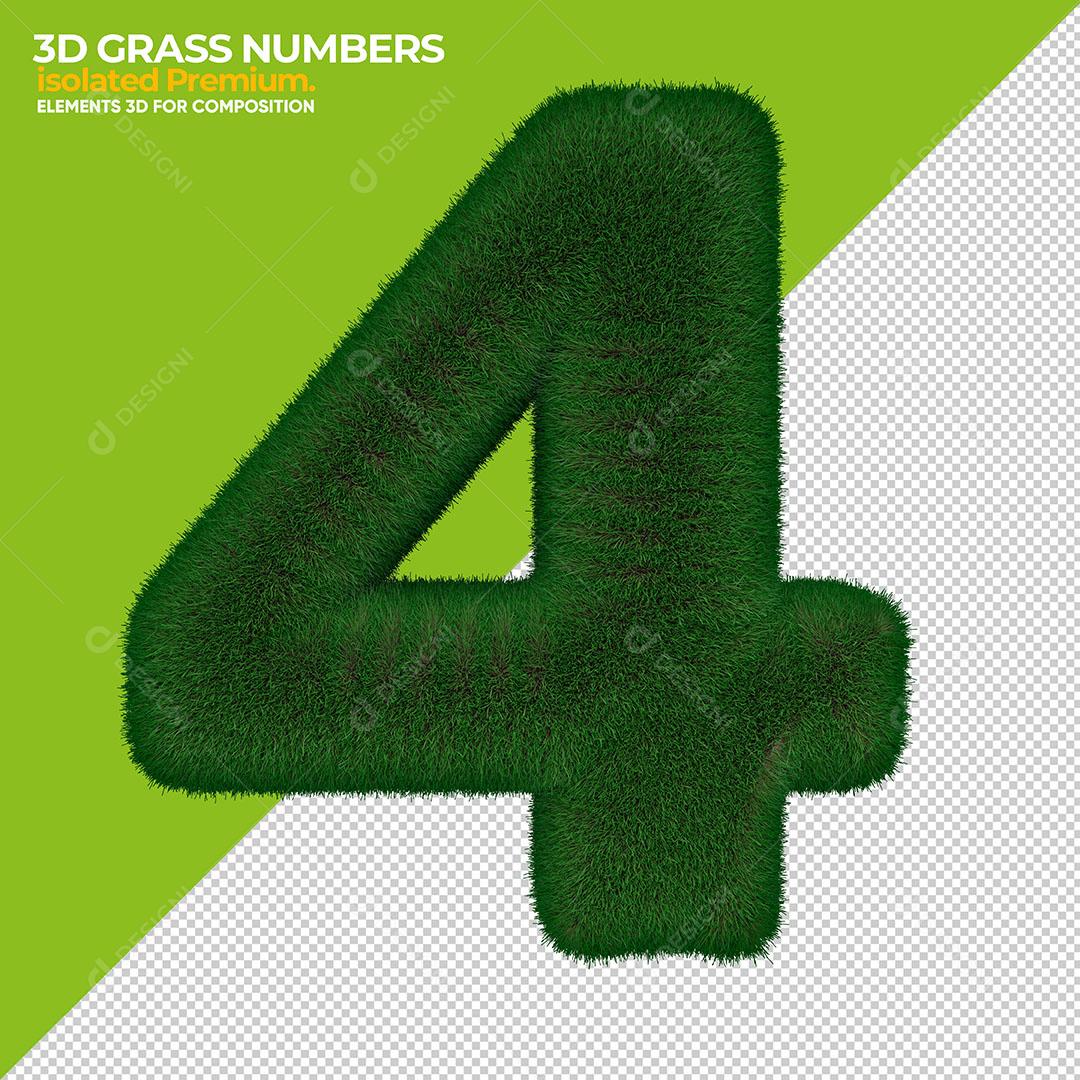 Número 4 3D Grama Elemento Para Composição PSD