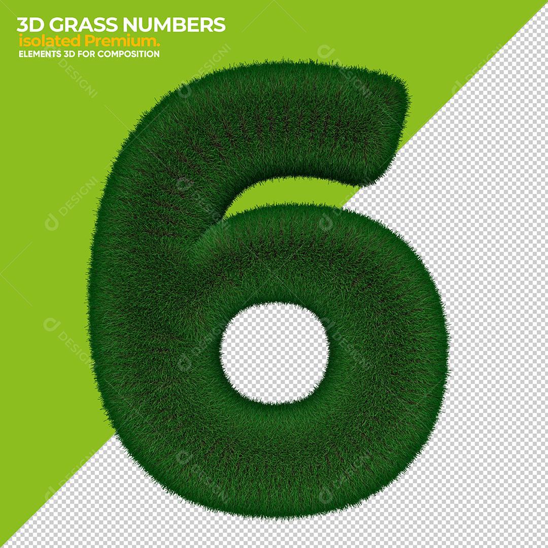 Número 6 3D Grama Elemento Para Composição PSD