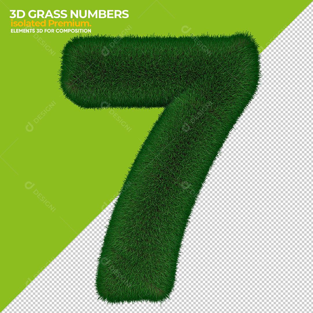 Número 7 3D Grama Elemento Para Composição PSD