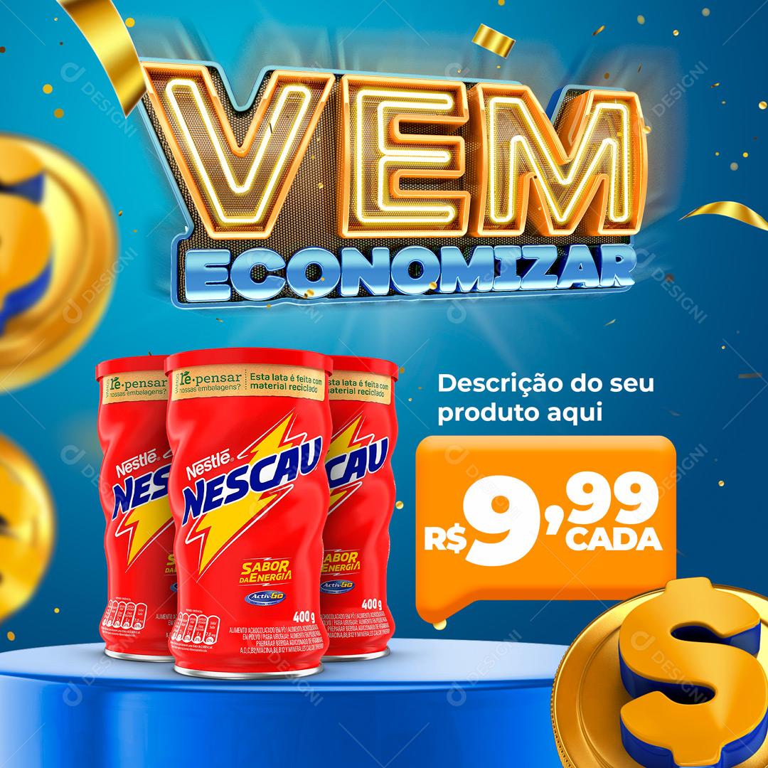 Post Feed Supermercado Vem Economizar Produto Nescau Social Media PSD Editável