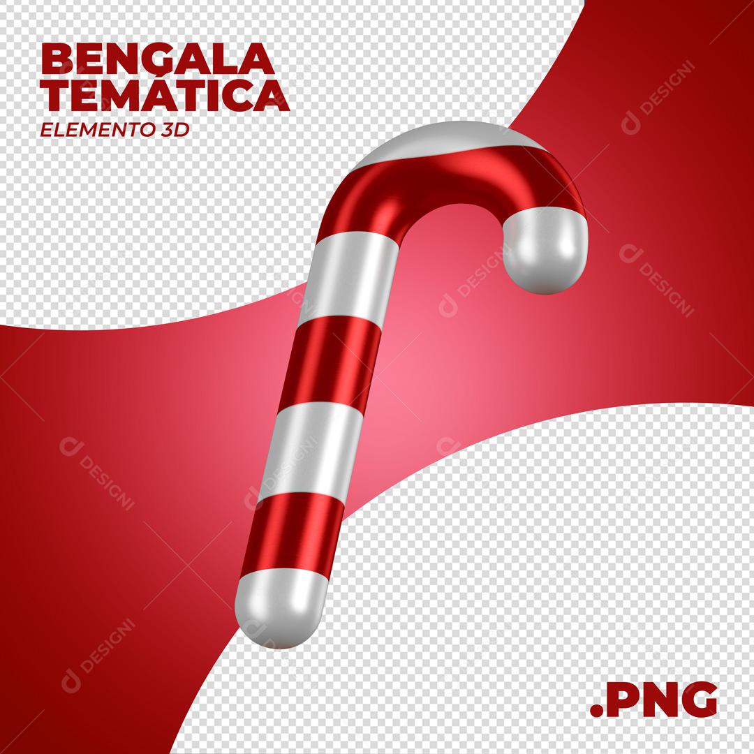 Bengala Temática Elemento Natalino 3D Para Composição PNG