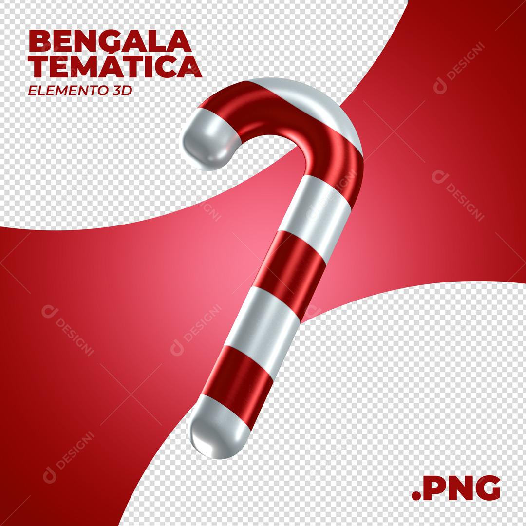 Bengala Temática Elemento Natalino 3D Para Composição PNG