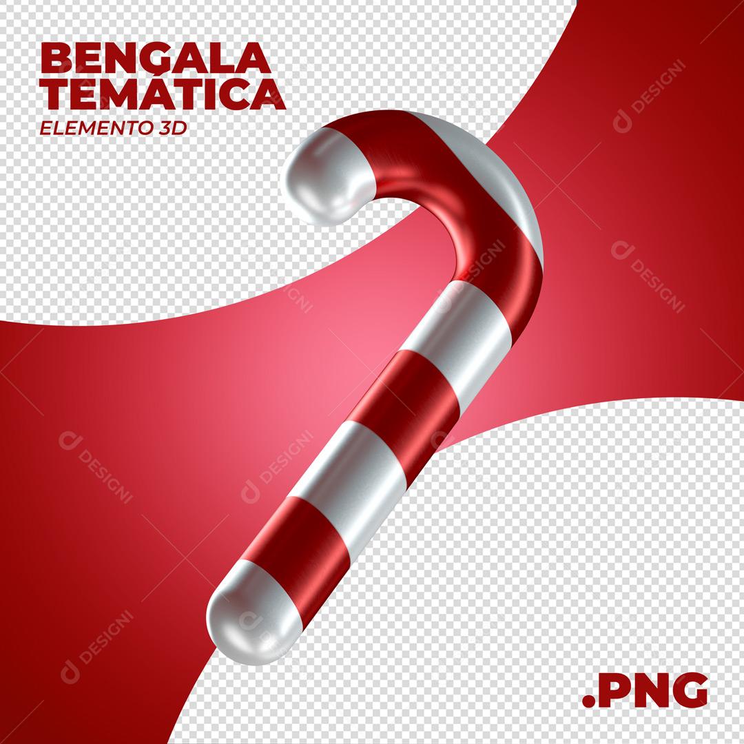 Bengala Temática Elemento Natalino 3D Para Composição PNG