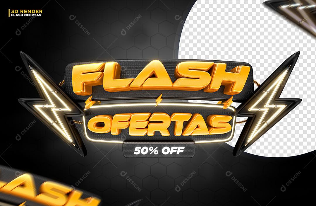 Selo 3D Flash Ofertas 50% OFF Para Composição PSD