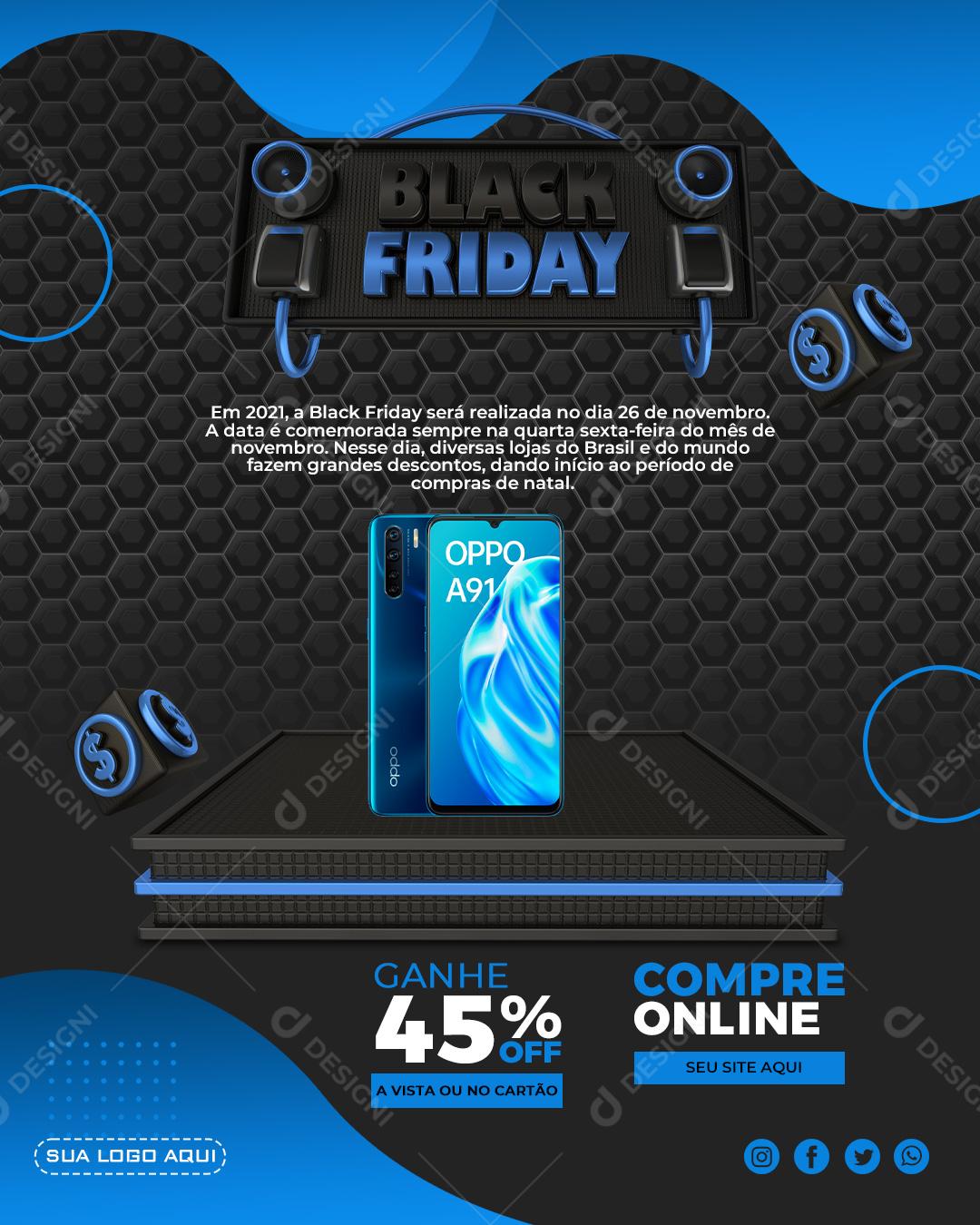 Banner Black Friday Com Podium Azul Social Media PSD Editável