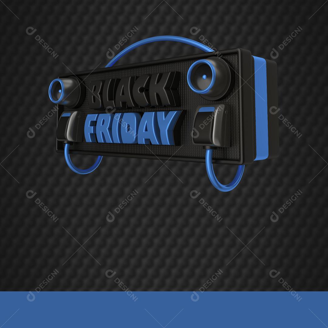 Selo 3D Para Composição Black Friday Azul PSD Editável
