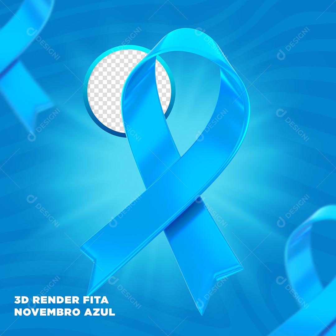 Elemento 3D Laço com Texto Novembro Azul PNG Transparente Sem Fundo