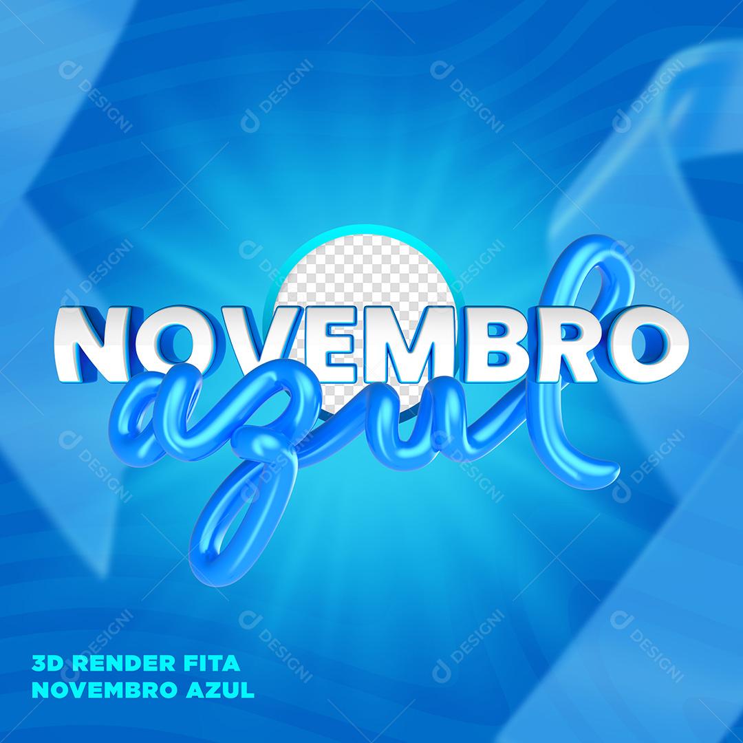 Novembro Azul Texto 3D Para Composição PNG Transparente Sem Fundo