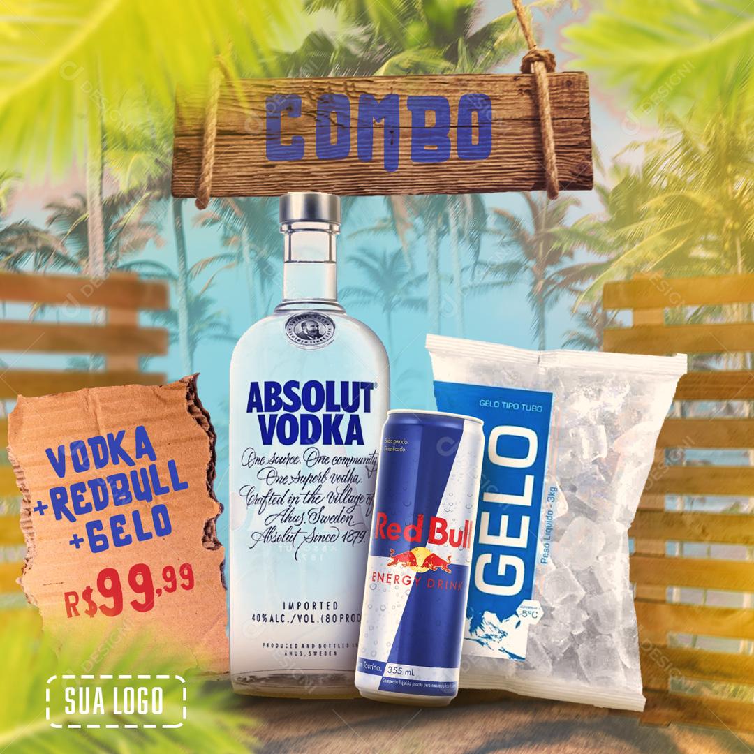 Combo Bebida Vodka E Redbull E Gelo Social Media PSD Editável