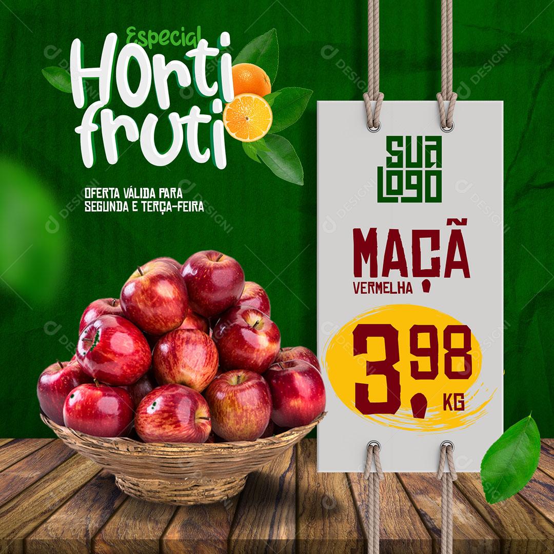 Template Social Media Oferta Hortifruti Fruta Maçã PSD Editável