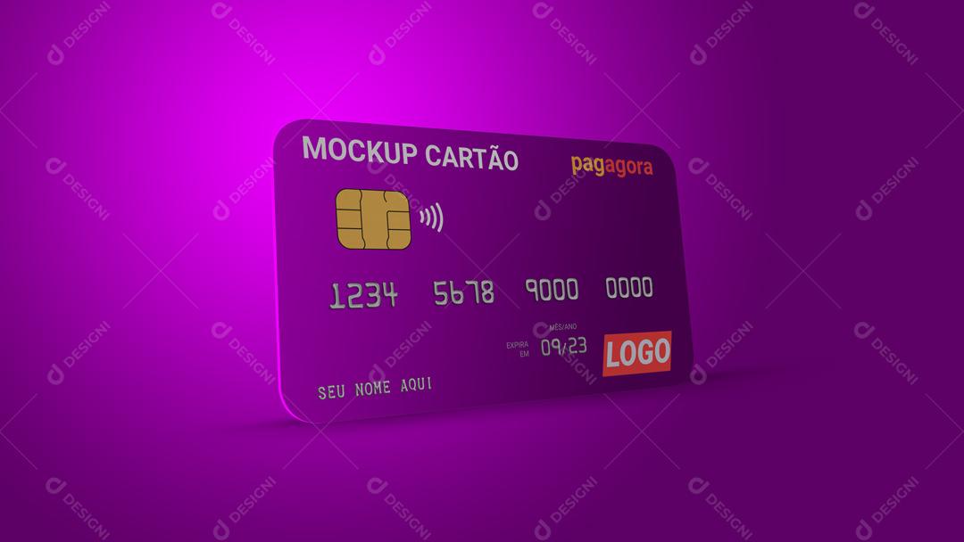 Mockup Cartão de Credito Isolado em Fundo Roxo PSD Editável