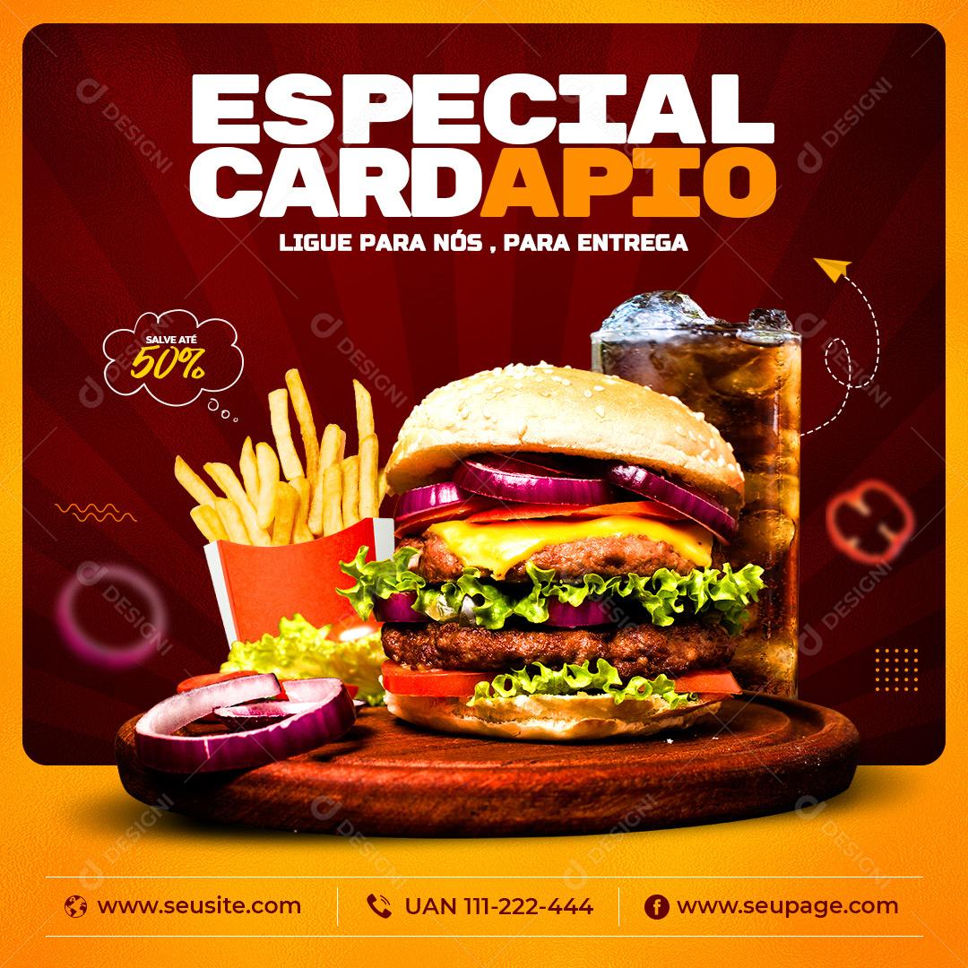Post Feed Hamburgueria Combo Especial Cardápio Social Media PSD Editável