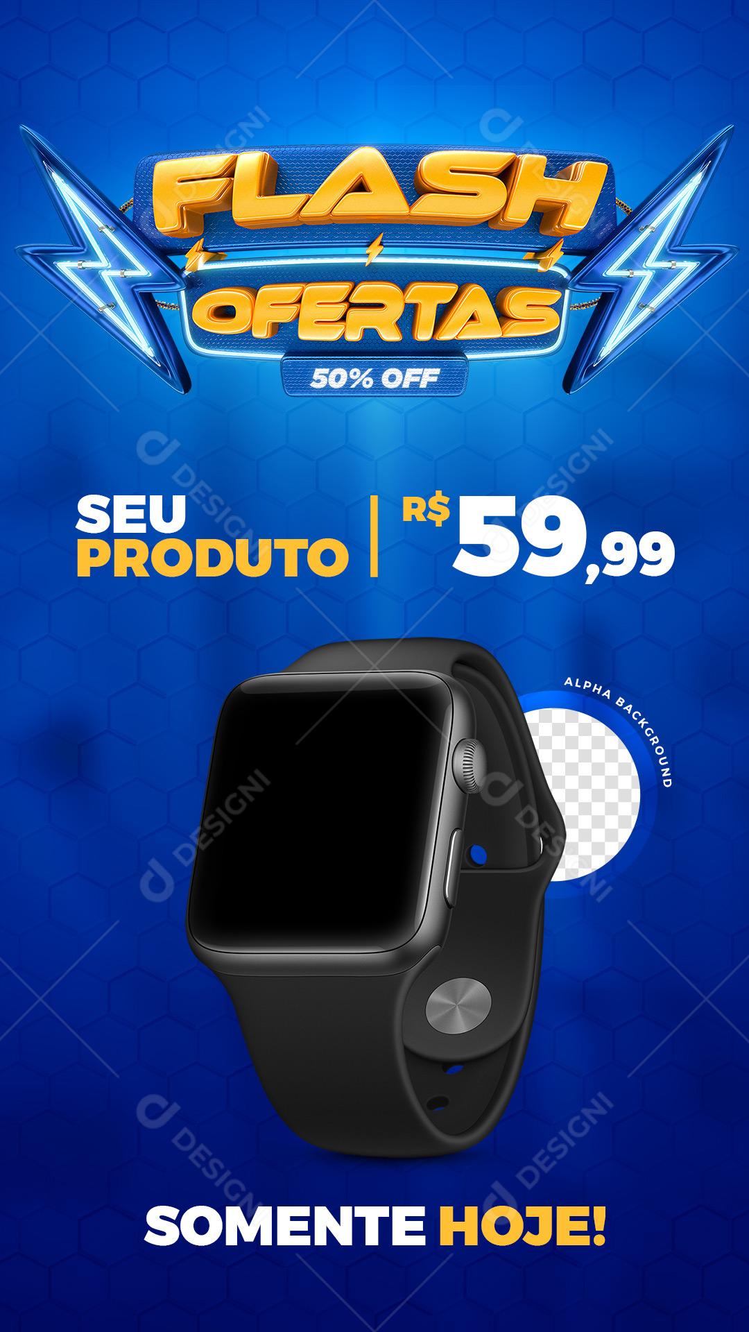 Post Feed Loja Flash Ofertas 50% Off Produtos Eletrônicos Social Media PSD Editável