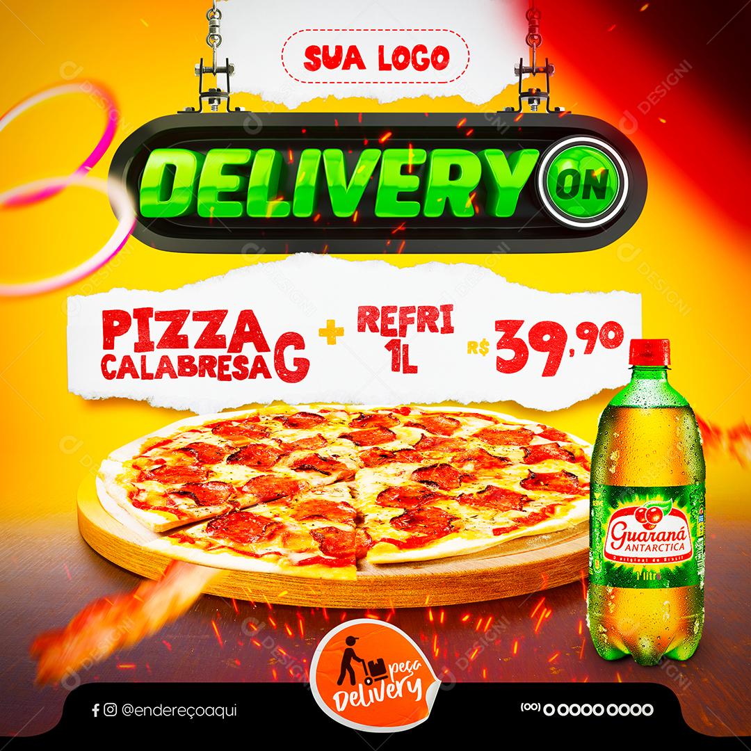 Pizza Calebresa G + Refrigerante 1L Pizzarias Social Media PSD Editável Deliverys