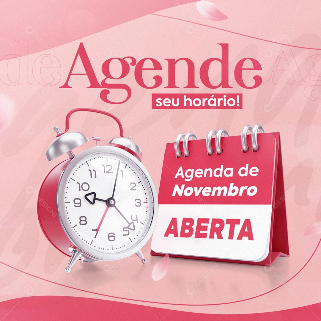 Agende Seu Horario Agenda De Novembro Aberta Social Media PSD Editável