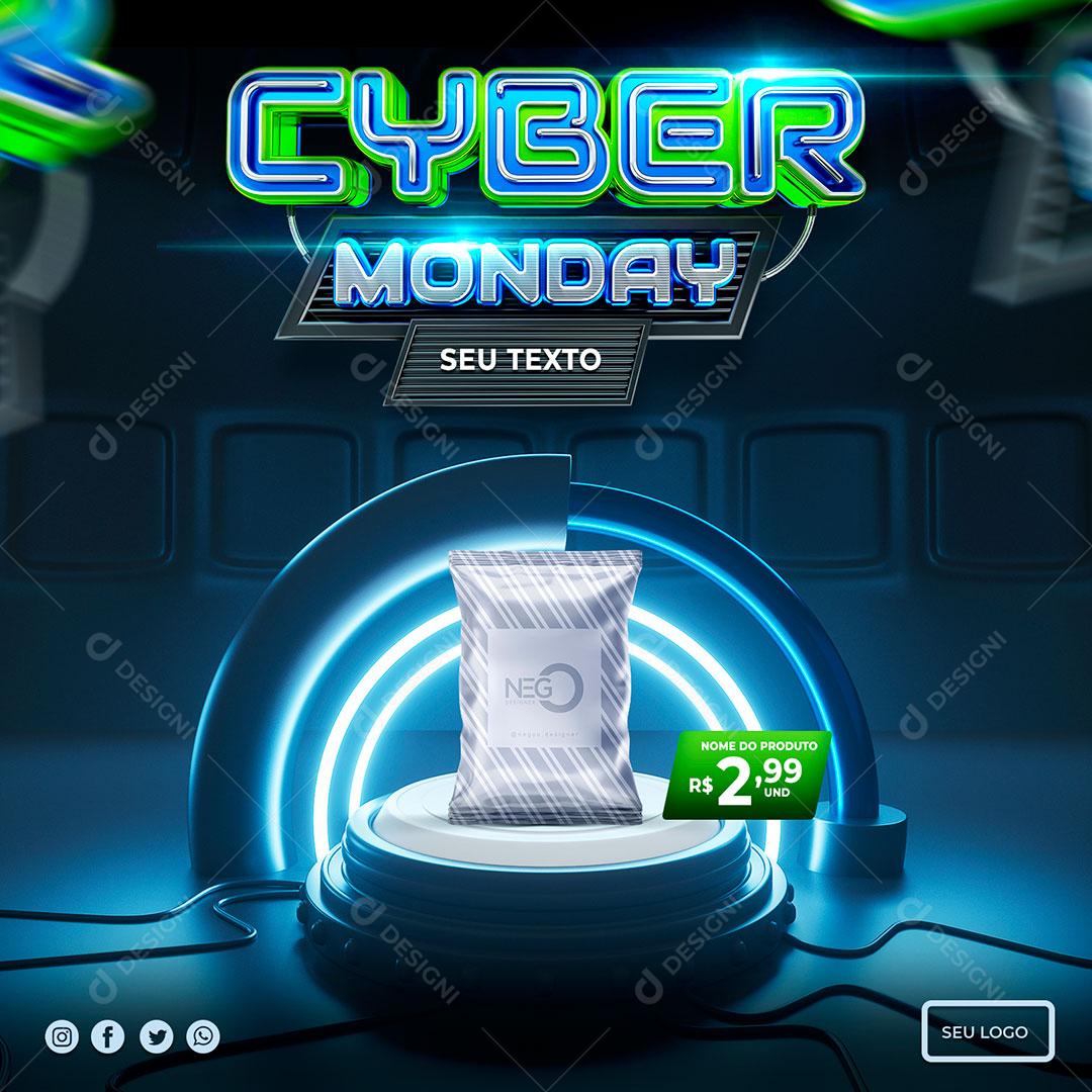 Editable Cyber Monday 3D Social Media Podium PSD Post Template