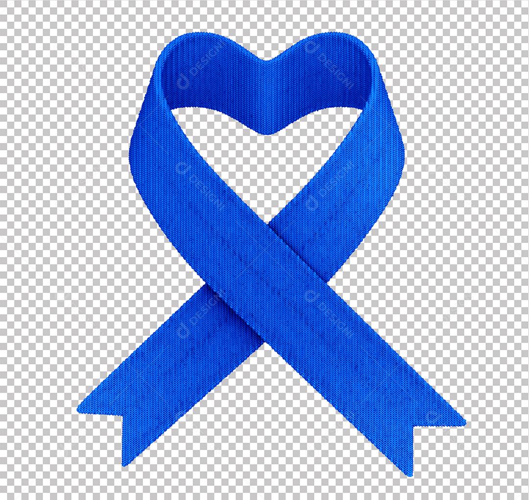 Elemento 3D Laço Azul em Formato de Coração PNG Transparente Sem Fundo