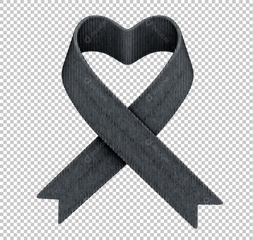 Elemento 3D Laço Preto em Formato de Coração PNG Transparente Sem Fundo