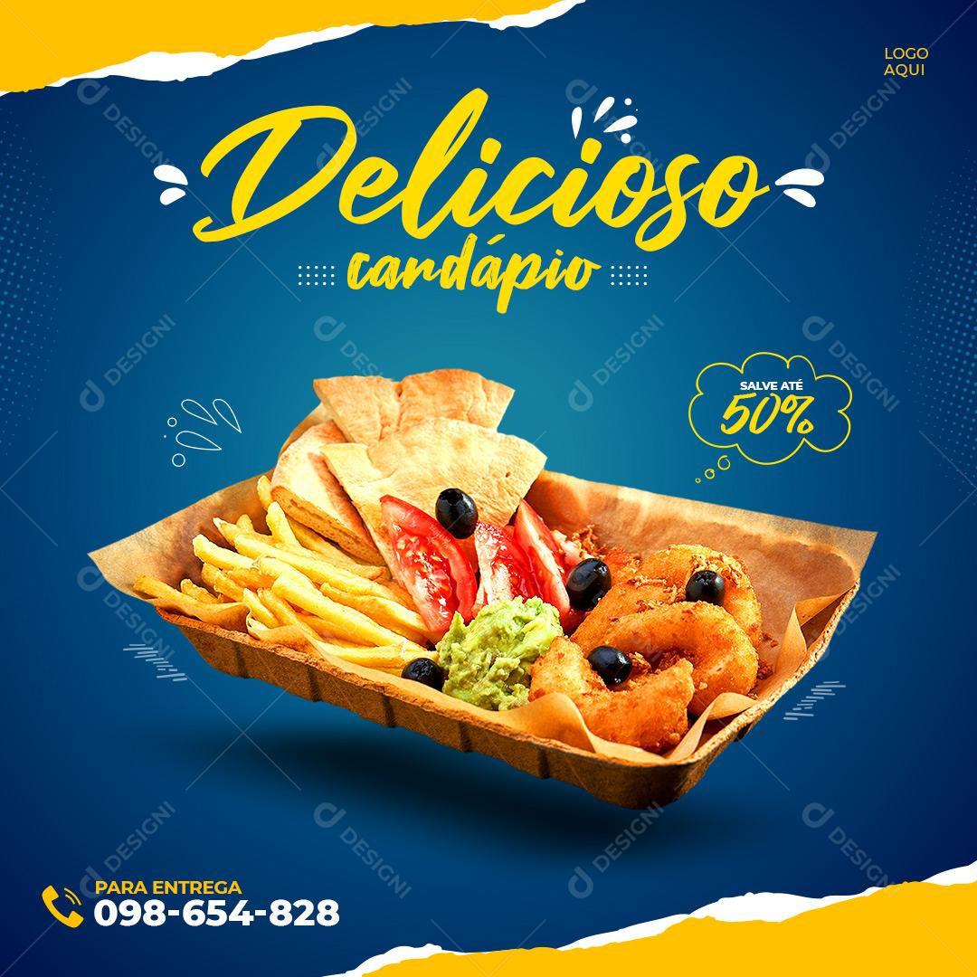 Post Feed Lanchonete Delicioso Cardápio Social Media PSD Editável