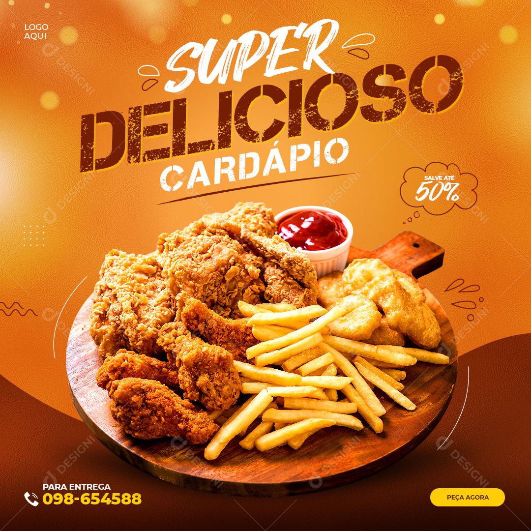 Post Feed Lanchonete Super Delicioso Cardápio Social Media PSD Editável