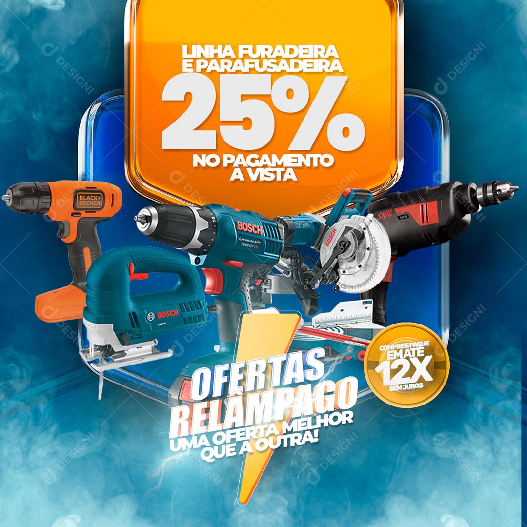 Anúncio Construção Linha Furadeira e Parafusadeira Social Media PSD Editável